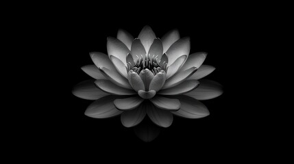 Wall Mural - Monochrome close-up of a water lily blossom against a black background.