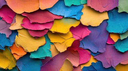 Poster - Layered collage background with torn pieces of colorful paper creating an abstract artistic effect. No text, no people.