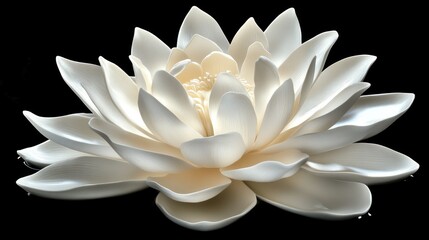 Wall Mural - Close-up of a pristine white water lily, delicately floating on dark water.