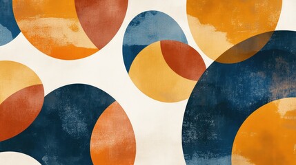 Poster - Minimalist background with overlapping geometric shapes in soft earth tones, creating a modern artistic style. No text, no people.