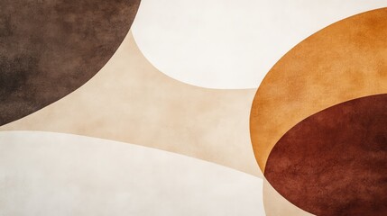 Poster - Minimalist background with overlapping geometric shapes in soft earth tones, creating a modern artistic style. No text, no people.