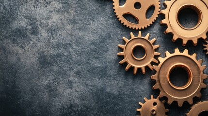 Poster - Steampunk-style gears and mechanical parts scattered on a weathered surface, leaving a blank space for text or design elements.