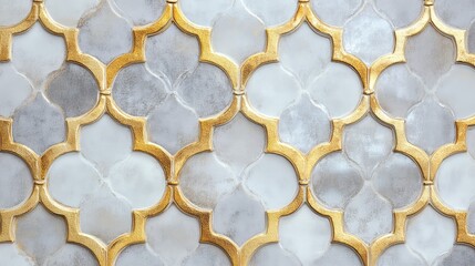 Poster - Subtle luxury patterns in soft gray and gold over a pearl white textured background. No text, no people.