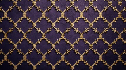 Poster - Velvet-textured background in royal purple with golden arabesque patterns for a regal luxury theme. No text, no people.