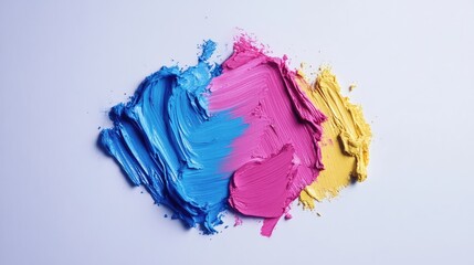 Poster - Vibrant watercolor brushstrokes blending shades of blue, pink, and yellow on a white canvas texture for an artistic background. No text, no people.
