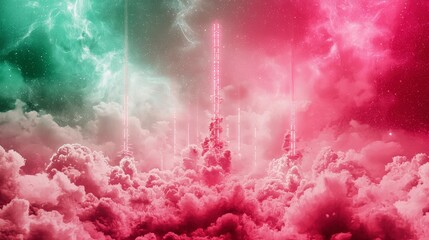 Poster - Abstract Cosmic Landscape with Colorful Clouds and Ethereal Structures in a Dreamy Atmosphere
