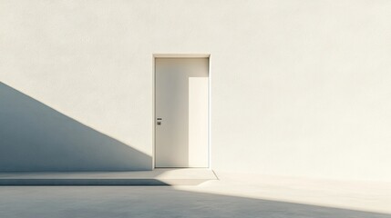 Poster - Minimalist Door on Featureless Wall Bathed in Soft Natural Light