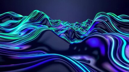 Aufkleber - Abstract neon wave landscape, futuristic digital aesthetics. Technology and innovation concept