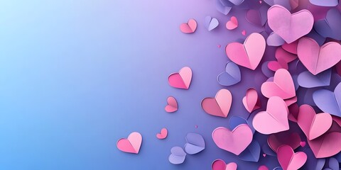 Canvas Print - Pink and purple hearts scattered on a blue background