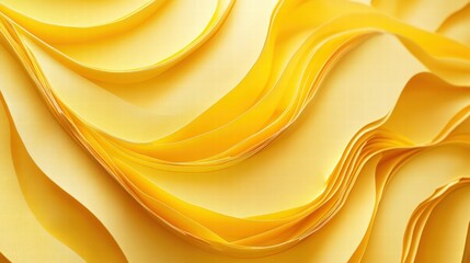 Poster - Abstract Yellow Waves of Paper Cut Design Creating a Unique 3D Background for Creative Projects and Visual Art Expressions