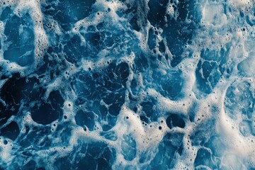 Poster - Close-Up View of the Surface Texture of Blue Water with Bubbles and Foamy Patterns Captured in High Detail