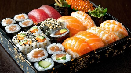 Aufkleber - Savoring sushi closeup of a person enjoying sushi with chopsticks japanese cuisine indoor setting personal perspective food experience