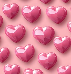 Canvas Print - Pink glossy hearts pattern background design