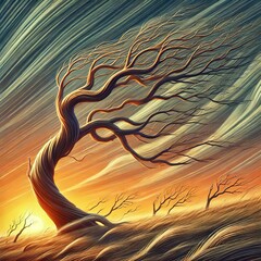 Wall Mural - Windy Animation Strong wind bending and shaking the tree s branc