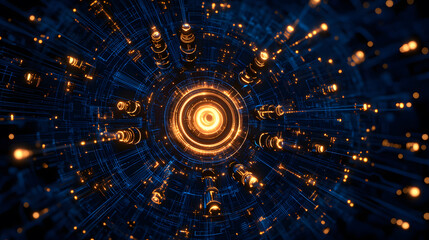 Poster - Vibrant abstract design with glowing lights in a circular pattern against a dark background