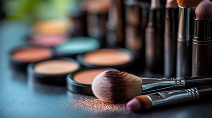 Makeup Brushes and Powder Compact Set Displayed