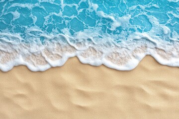 Captivating Aerial Top-Down View of Beautiful Turquoise Ocean Waves Gently Washing Over Soft Sandy Beach with Textured Patterns