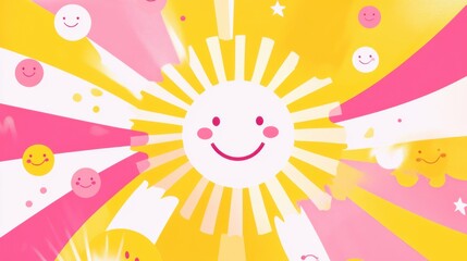 Wall Mural - world smile day abstract background. featuring bright yellows, pinks, and whites. highlighting happi