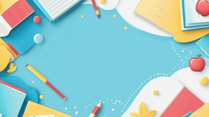 Wall Mural - world teachers' day abstract background. featuring bright blues, yellows, and soft whites. highlight