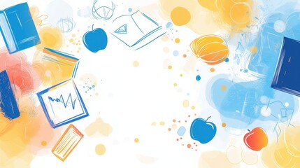 Wall Mural - world teachers' day abstract background. featuring bright blues, yellows, and soft whites. highlight