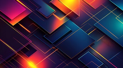 Fototapete - A futuristic design featuring overlapping 2D and 3D shapes with neon highlights and dynamic shadows