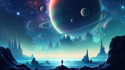 Poster - Alien City in a Cosmic Landscape