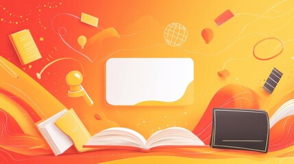 Wall Mural - world teachers' day abstract background. featuring warm yellows, blues, and whites. highlighting tea