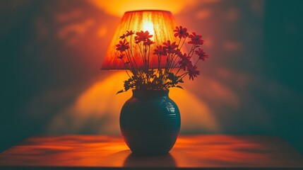 Poster - A warm lamp illuminating flowers in a cozy setting.