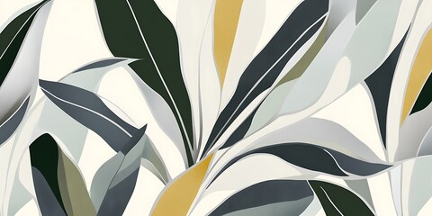 Abstract stylized leaves pattern, nature design, white background, textile print.