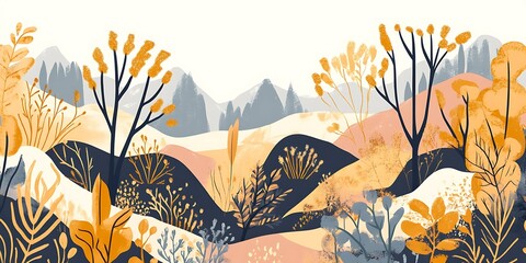 Autumnal hillside landscape, foliage, mountains background; website banner.