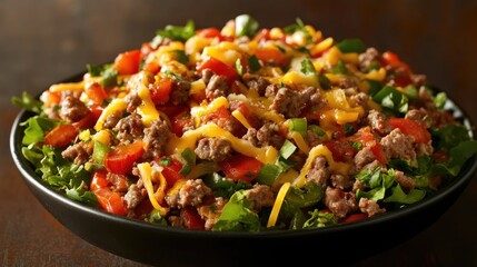 Poster - Fresh and Colorful Meat Salad with Bell Peppers and Cheddar Cheese Garnish