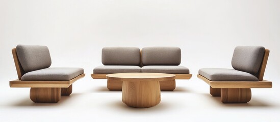 Wall Mural - contemporary minimalist furniture collection in natural wood finishes for stylish living room interi