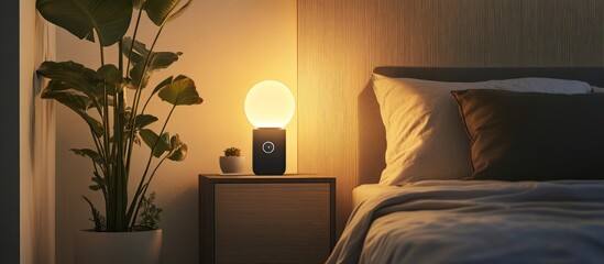 Wall Mural - modern led lamp with motion sensor in stylish bedroom setting for enhanced security and convenience 