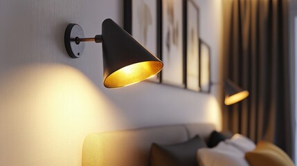 Wall Mural - sleek industrial wall lamp featuring a stylish metal cone shade ideal for contemporary interior deco