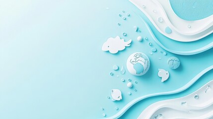 Wall Mural - world water day abstract background. featuring calming blues, greens, and whites. highlighting conse