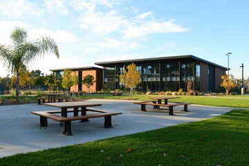 Poster - Outdoor collaborative learning space in public park green education and recreational activities lively environment