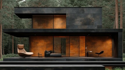 Poster - Modern architectural design in a forest setting.