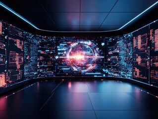 Poster - Futuristic smart home control panel sci-fi setting high-tech gadgets neon accents dark background robotic environment