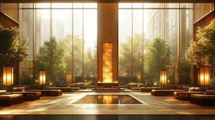 Poster - Elegant lobby with natural light and tranquil ambiance.