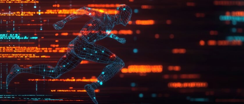 Dynamic Digital Runner with Futuristic Neon Visual Elements