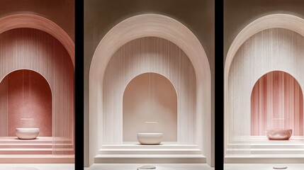Poster - Minimalist spa interior with archways and serene ambiance.