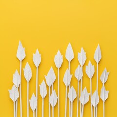 Canvas Print - Decorative White Arrows on Bright Yellow Background for Artistic Themes