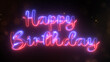 © Pro Motion - Luxury neon purple and blue color ' Happy Birthday To You' text with glowing moving light particles.