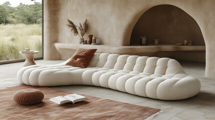 Poster - Modern lounge area with a unique sofa and decor.