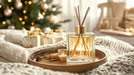 Aufkleber - A cozy scene featuring a fragrance diffuser and decorative elements for a festive atmosphere.