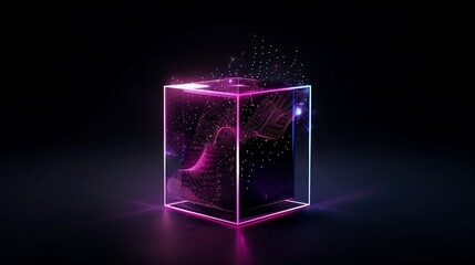 Poster - 3d holographic cube with dynamic data streams and vibrant neon lights, representing digital innovati