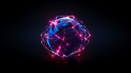 Poster - Futuristic digital network sphere with glowing nodes and lines, symbolizing global data connectivity, in a sleek cyber tech wallpaper. cyber tech background or wallpaper 
