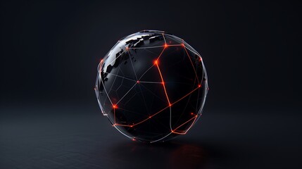 Poster - Futuristic digital network sphere with glowing nodes and lines, symbolizing global data connectivity, in a sleek cyber tech wallpaper. cyber tech background or wallpaper 