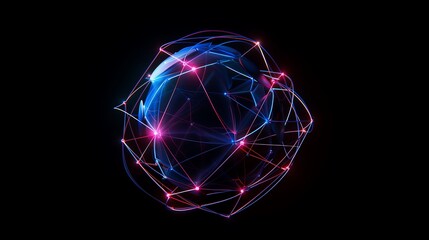 Poster - Futuristic digital network sphere with glowing nodes and lines, symbolizing global data connectivity, in a sleek cyber tech wallpaper. cyber tech background or wallpaper 