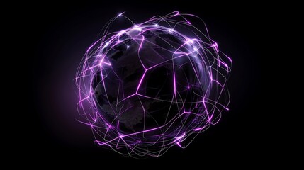 Poster - Futuristic digital network sphere with glowing nodes and lines, symbolizing global data connectivity, in a sleek cyber tech wallpaper. cyber tech background or wallpaper 